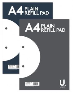 A4 160 Page Plain Ruled Paper Refill Pad Notepad Note Notebook Punched Holes
