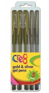 Gel Pen Gold and Silver 5 pens 2 silver and 3 gold gel pen in a pack