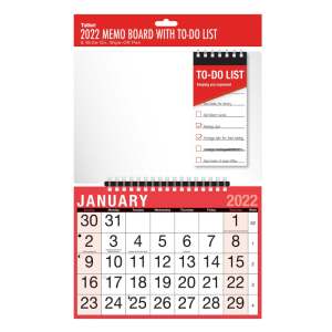 2022 Spiral Bound Memo Board Calendar, To Do List & Write on Wipe Off Pen - Work