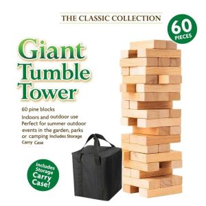 60Pcs Pine Giant Tumble Tower Block Outdoor Game With Carry Case For Family