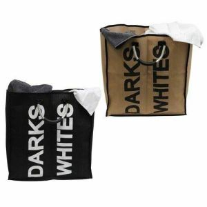 Modern Double Darks / Whites Fabric Laundry Washing Bag with Metal Handles Bin