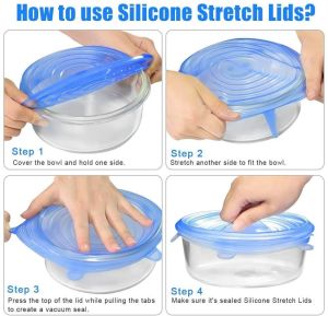 6PC Reuseable Silicone Stretch Seal Lids Fit Various Shape of Containers