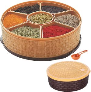 Plastic Spice Box with 7 Compartments Multipurpose Masala Dabba Organizer for Kitchen