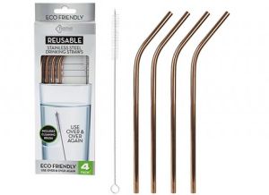  Reusable  Drinking Straws 4 Pack with Cleaning Brush Rose Gold