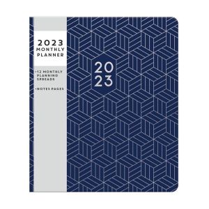 2023 Stylish Blue Geometric Soft Cover Monthly Planner Diary Organiser