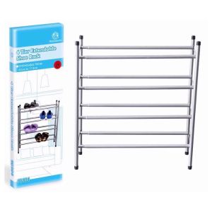 Top Quality Metal 4 Tier Shoe Rack Extendable & Stackable Chrome Finish UK