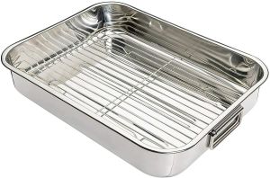 Stainless Steel Roasting Tray Oven Pan Dish Baking Roaster Tray Grill Rack 37X28CM