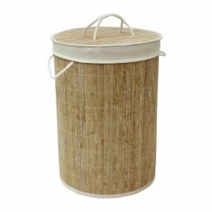 Vintage Modern Bamboo Collapsible Washing Laundry Basket with Removable Lining[WhiteWood]