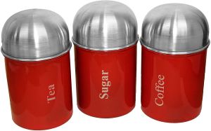 3pcs Stainless Steel Canister Tea Coffee Sugar Kitchen Storage Jar Pot Set