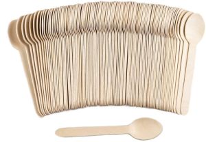 100pcs Disponsable Natural Wooden Spoons Ice Cream Tea Spoon Flatware 10cm