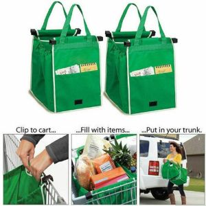 2x Foldable Reusable Supermarket Shopping Trolley Grocery Grab Clips Bag UK