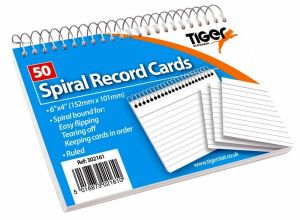 50 X Spiral Record Revision Feint Ruled Index Spiral Study Cards 6 x 4 Note Pad