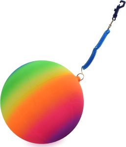 24cm Neon Rainbow Ball With Keychain Beach Ball Toys Outdoor Indoor Fun Play Party Bag Fillers