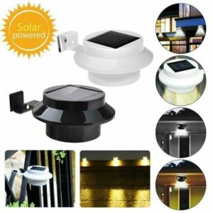 Pack of 2 Solar Powered 3 Gutter Door Wall LED Light For Use Garden Fence Black, White Color