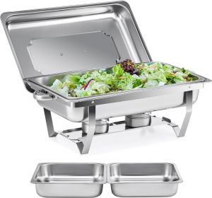 Chafing Dish Buffet Set 9L Chafer For Catering 2 Half Size Food Pans Fuel Holders Lid Foldable Frame Food Grade Stainless Steel Food Warmer