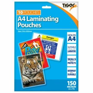 Pack of 500 Tiger A4 Laminating Pouches 150 Microns Office Durable Waterproof