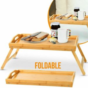 Bamboo Wood Wooden Breakfast Serving Lap Tray Over Bed Table With Folding Legs