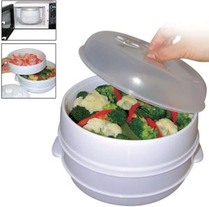 2 Tier Microwave Vegetable Steamer Cooker Healthy Pasta Rice Cooking Pot Pan