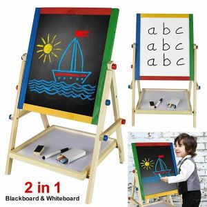 Kids Children 2 In 1 Adjustable Black White Board Wooden Easel Drawing Board UK