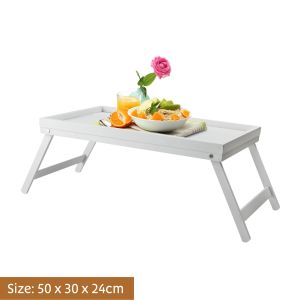 Bamboo Folding White Breakfast Tray With Strong & Durable Material Size 50x30x21.5cm