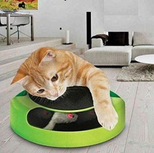 Kitten Cat Upgraded Catch The Mouse Toy, Interactive Cat Toy with Replaceable Rotating Mice and Scratch Pad Cat Catch The Rotating Mouse Plush Moving Toy for Cat Kitten Play Fun Exercise