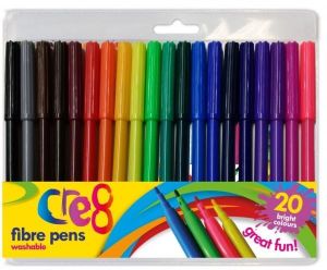 20 Felt Tip Colouring Pens Fibre Tipped Drawing Markers Colouring Art School