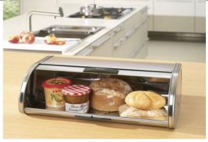 Stainless Steel Kitchen Bread Bin Storage with Roll Up Lid Medium Size Container Loaf Bin