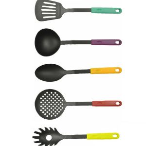 5PC Nylon Kitchen Utensils Cutlery Set With Stand Non Stick Cooking Tools