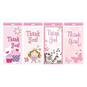 4 Pink Various Designs Thank You Cards to Girls Female Select for Birthday 4392
