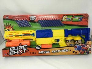 MEGA MAYHEM Sure Shot Mega Mayhem Soft Stubble Dart Gun Target Cans Kids Xmas