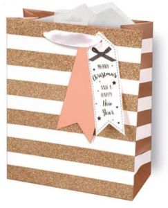 Merry Christmas xmas Happy New Year Rose Gold Stripe Medium Stylist Design Gift Bag