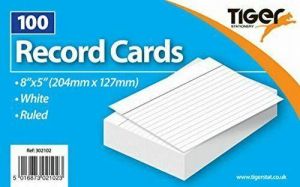 100 White Record card 8x5”