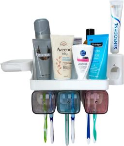 Wall-Mounted Toothbrush Holder and Automatic Toothpaste Dispenser With Soap Holder
