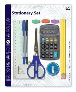 School Set Pens Ruler HB Pencils Calculator Scissor School Stationary 13 Pieces