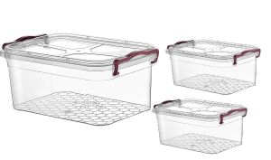30L Clear Plastic Storage Boxes Container With Lids Handles Stackable Bins Pack of 3