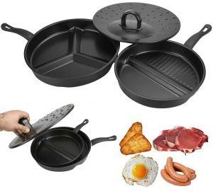 3 In 1 Multi Section Non Stick Frying Pan Divider Kitchen Cook Breakfast Skillet