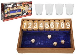 Wooden Vintage Shut The Box Pub Drinking Game With Shot Glasses Traditional