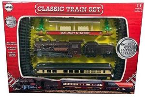 Classic Retro Electric Large Toy Train With Tracks Passenger Carriages Station Battery Operated Light and Sound Train Set Christmas Toy Xmas Gift