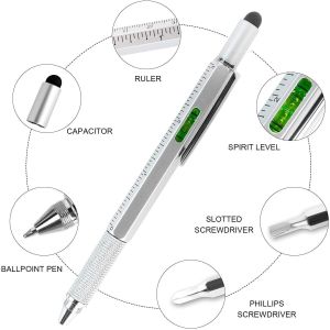 6-in-1 Gadget Pen | Includes A regular Writing Pen, Cross and Flat Head Screwdrivers, Spirit Level, Ruler, and Stylus | Multi-Purpose Pen