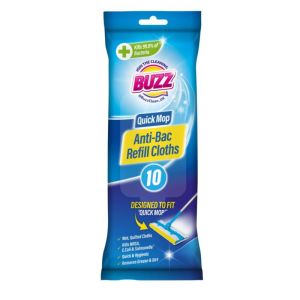 10pk - Buzz QuickMop Anti-Bacterial Refill Cloths Fast Easy and Hygienic