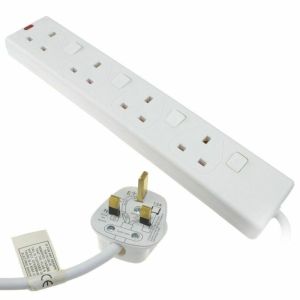 4 Gang Way 5 M Individual Switched Extension Lead UK Socket Plug Cable(White)
