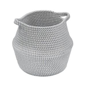 Round Belly Shape Cotton Lightweight Storage Rope Basket With Handle For Home Decor Use Medium Grey Color