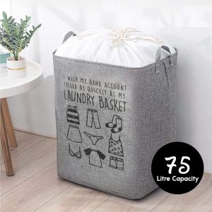 75L GREY Strong Laundry Bag Folding Washing Storage Bin Waterproof Fabric