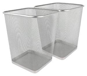 Square Waste Paper Bin Lightweight Silver Indoor Metal Garbage Mesh Waste Basket