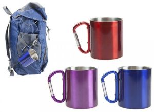 Stainless Steel Camping Mug/Cup + Carabiner Handle - Doubled Walled 300ml