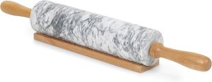 Marble Rolling Pin with Wooden Handle Roller for Cooking Baking with Stand Non-Stick White