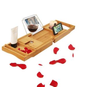 Bamboo Bathtub Caddy Tray Expandable with Book Holder for Luxury Bath For Kids