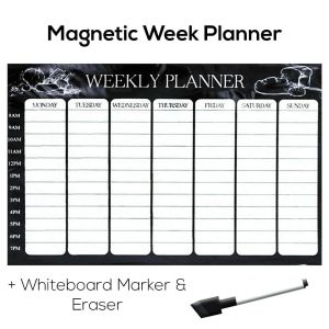 Magnetic Wipeable Weekly Planner - Meal Planner - Fridge Magnet Notice Board