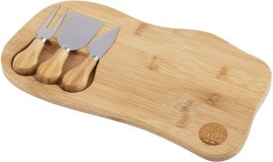 Bamboo Chopping Board Wooden Serving Platter with 3 Cheese Knife Set Gift Idea Suitable for Picnics and Parties Easy to Clean Size 33 X 17.5 X 1.5 cm