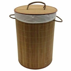 Vintage Modern Bamboo Collapsible Washing Laundry Basket with Removable Lining (Natural)
